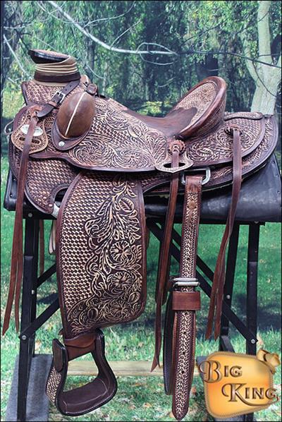 BHWD012-HILASON BIG KING WESTERN WADE RANCH ROPING SADDLE HAND TOOLED FLORAL CARVED