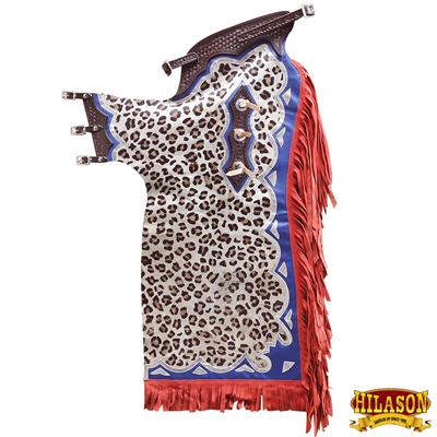 HSCH103-HILASON WESTERN BULL RIDING LEOPARD HAIR ON COWHIDE LEATHER PRO RODEO CHAPS