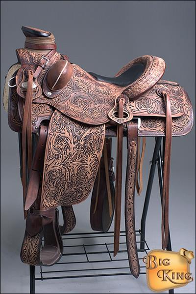BHWD034RODB-HILASON BIG KING WESTERN WADE RANCH ROPING SADDLE FLORAL HAND TOOLED LEATHER