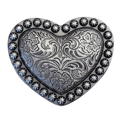 HSCN129-HEART SHAPED FLORAL CARVED CONCHO ANTIQUE FINISH SADDLE HEADSTALL TACK BLING COW