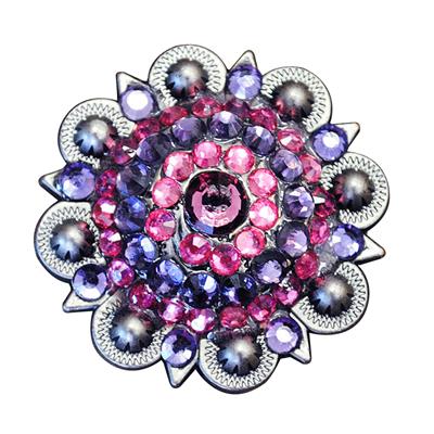 HSCN134-AMETHYST ROSE AND LAVENDER CRYSTALS BERRY CONCHO RHINESTONE HEADSTALL SADDLE TAC