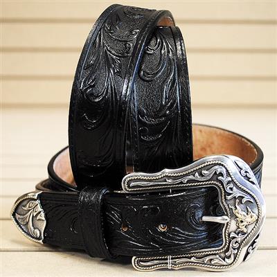 BR-C41513-TONY LAMA TOOLED LEATHER WESTERLY RIDE MEN BELT BLACK MADE IN THE USA