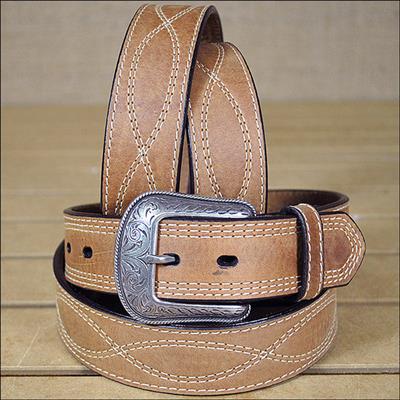 3D-1371-3D 1 1/2 INCH BROWN MEN'S WESTERN FASHION LEATHER BELT REMOVABLE BUCKLE