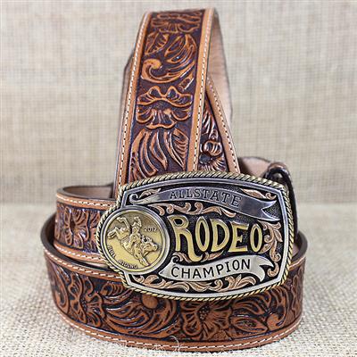 BR-C60154-TONY LAMA TAN KID'S LIL' CHAMP RODEO WESTERN FLORAL TOOLED LEATHER BELT