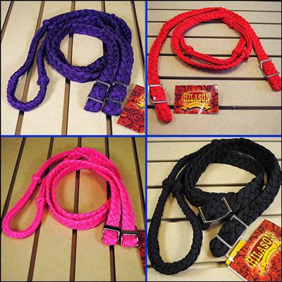 AH-REINS-GROUP-B-G-B SET OF 4 BRAIDED POLY BARREL RACING CONTEST HORSE REINS FLAT EASY GRIP KNOTS