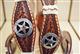 BR-C10114-JUSTIN IRON SCALLOP TOOLED WESTERN LEATHER MANS BELT BROWN WITH CONCHO