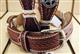 BR-C10114-JUSTIN IRON SCALLOP TOOLED WESTERN LEATHER MANS BELT BROWN WITH CONCHO