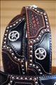 BR-C11273-JUSTIN TEXAS ALL STAR TOOLED WESTERN LEATHER MEN BELT BLACK WITH STAR CONCHO