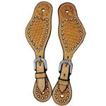 CNEW HILASON WESTERN SPUR STRAPS LEATHER HAND TOOLED TAN