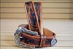 TONY LAMA TOOLED LEATHER WESTERLY RIDE MENS BELT TAN BRONC RIDER MADE IN THE USA