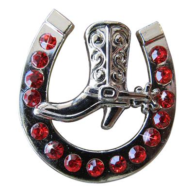 HSCN010-Crystal Rhinestone Bling Conchos Horseshoe Design with Light Siam Crystal 1.25in