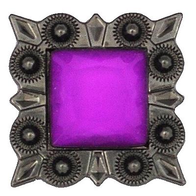 HSCN020-Crystal Rhinestone Bling Square Conchos with Gun Metal Lavender Stone