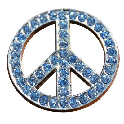 HSCN007-CRYSTAL RHINESTONE BLING CONCHOS LIGHT SAPPHIRE PEACE SIGN 1.25in