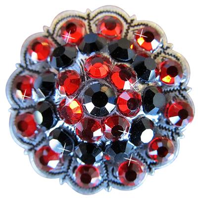 HSCN033-ANTIQUE SILVER FINISH JET & LIGHT SIAM CRYSTAL RHINESTONE BLING BERRY CONCHOS