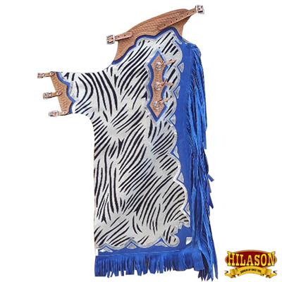 HSCH100-HILASON WESTERN BULL RIDING ZEBRA PRINT HAIR ON LEATHER PRO RODEO CHAPS