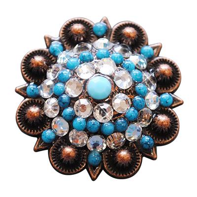 HSCN062-TURQUOISE CLEAR RHINESTONE CRYSTAL CONCHO BLING HEADSTALL TACK COWGIRL