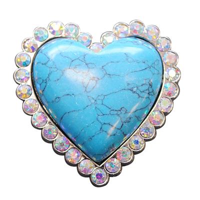 HSCN067-TURQUOISE HEART SHAPE NICKLE RHINESTONE CONCHOS BLING HEADSTALL TACK