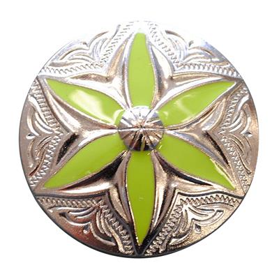 HSCN069-NICKEL FINISH ROUND CONCHOS WITH GREEN PAINTED INLAY