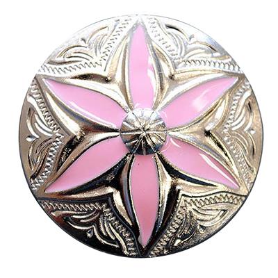 HSCN070-NICKEL FINISH ROUND CONCHOS WITH PINK PAINTED INLAY
