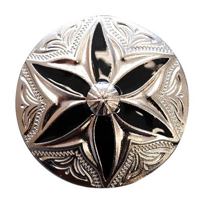 HSCN073-NICKEL FINISH ROUND CONCHOS WITH BLACK PAINTED INLAY