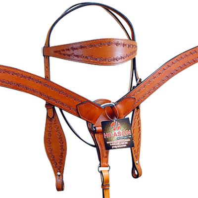 BHPA321ST-HILASON WESTERN LEATHER HORSE HEADSTALL BREAST COLLAR BARB WIRE TOOL SADDLE TAN
