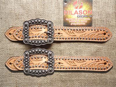 BHPS122CN140-NEW HILASON WESTERN SHOW TACK HAND TOOLED LEATHER ADULT SPUR STRAPS WITH ANTIQUE