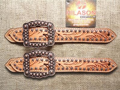 BHPS123CN139-NEW HILASON WESTERN SHOW TACK HAND TOOLED LEATHER ADULT SPUR STRAPS WITH ANTIQUE