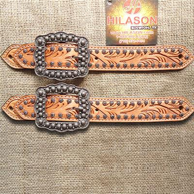 BHPS123CN140-NEW HILASON WESTERN SHOW TACK HAND TOOLED LEATHER ADULT SPUR STRAPS WITH ANTIQUE