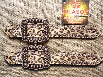 BHPS128CN139-NEW HILASON WESTERN SHOW TACK CHEETAH PRINT COWHIDE HAIR ON LEATHER ADULT SPUR S