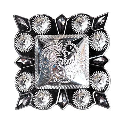 HSCN157-HILASON GERMAN SILVER 1.25 INCH BERRY SQUARE CONCHOS COWGIRL HEADSTALLS TACK