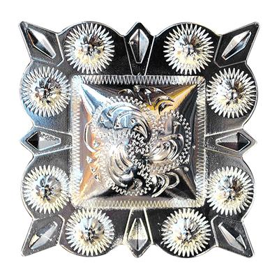 HSCN159-HILASON GERMAN SILVER 3 INCH BERRY SQUARE CONCHOS COWGIRL HEADSTALLS TACK