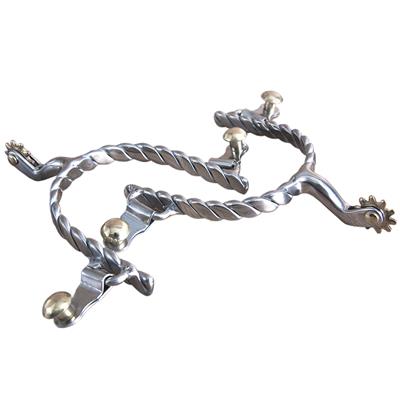 AH-258-863-HILASON CHROME PLATED ROPING MEN SPURS TWISTED WIRE BAND & SOLID BRASS ROWEL