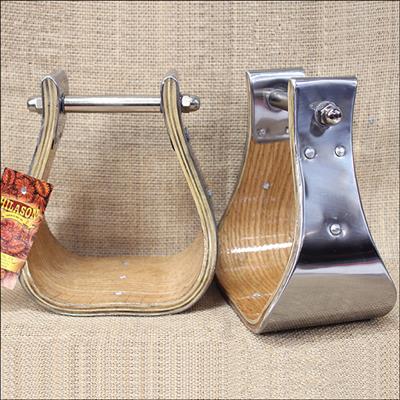 AH-254-635-EXTRA WIDE WOODEN BELL HORSE SADDLE STIRRUP STAINLESS STEEL METAL WRAP