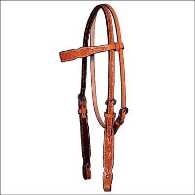 CY-0260-1004-CIRCLE Y 5/8 INCH REGULAR OIL ACORN HAND TOOLED LEATHER HORSE BROWBAND HEADSTALL
