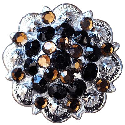 HSCN049-013-BLACK & BROWN CRYSTALS 1-1/4in. BERRY CONCHO RHINESTONE HEADSTALL SADDLE COWGIRL