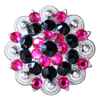 HSCN049-014-BLACK HOT PINK CRYSTAL 1-1/4in BERRY CONCHO RHINESTONE HEADSTALL SADDLE COWGIRL