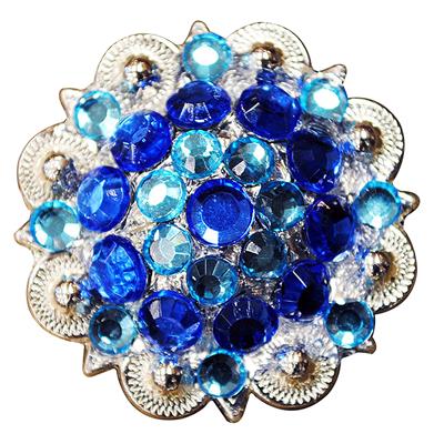 HSCN049-015-TURQUOISE BLUE CRYSTALS 1-1/4in BERRY CONCHO RHINESTONE SADDLE TACK