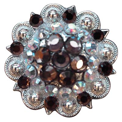 HSCN049-016-BROWN AB CRYSTAL 1-1/4in BERRY CONCHO RHINESTONE HEADSTALL SADDLE BLING COWGIRL