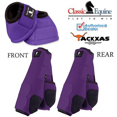 CE-CLS100200CDNPR-PURPLE CLASSIC EQUINE FRONT REAR LEGACY SPORTS HORSE LEG NO TURN BELL BOOTS