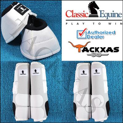 CE-CLS100200CDNW-WHITE CLASSIC EQUINE FRONT REAR LEGACY SPORTS HORSE LEG NO TURN BELL BOOTS
