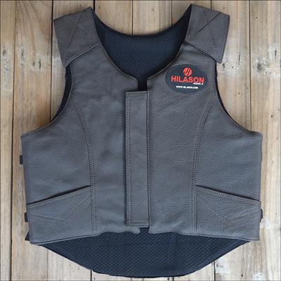 HSPV804-HILASON BULL RIDING RODEO LEATHER PROTECTIVE VEST GEAR EQUIPMENT GREY
