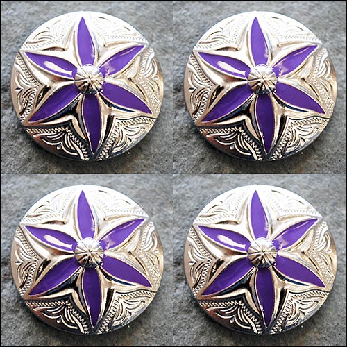 Sillín bling 67HS Western Screw Back Concho 1 redondo floral púrpura incrustación - Imagen 8 de 25