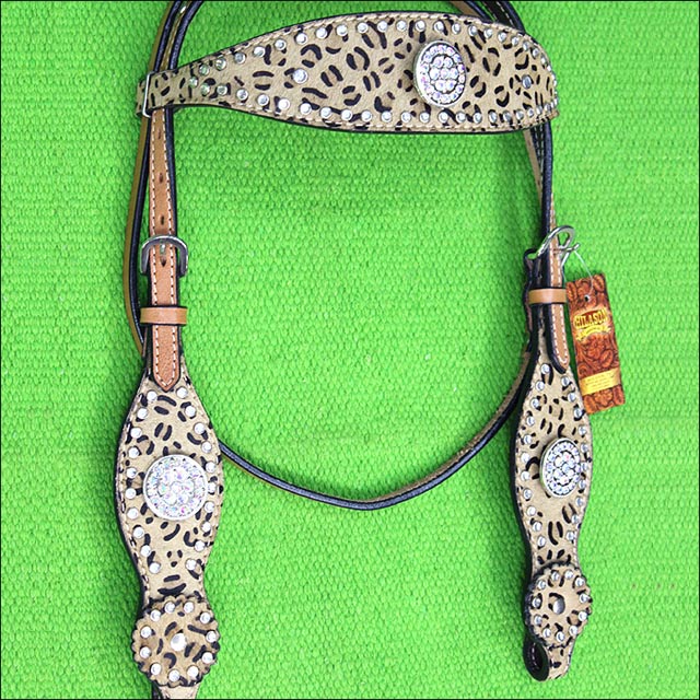 Western Horse Headstall Tack Bridle American Leather Leopard Cheetah | eBay