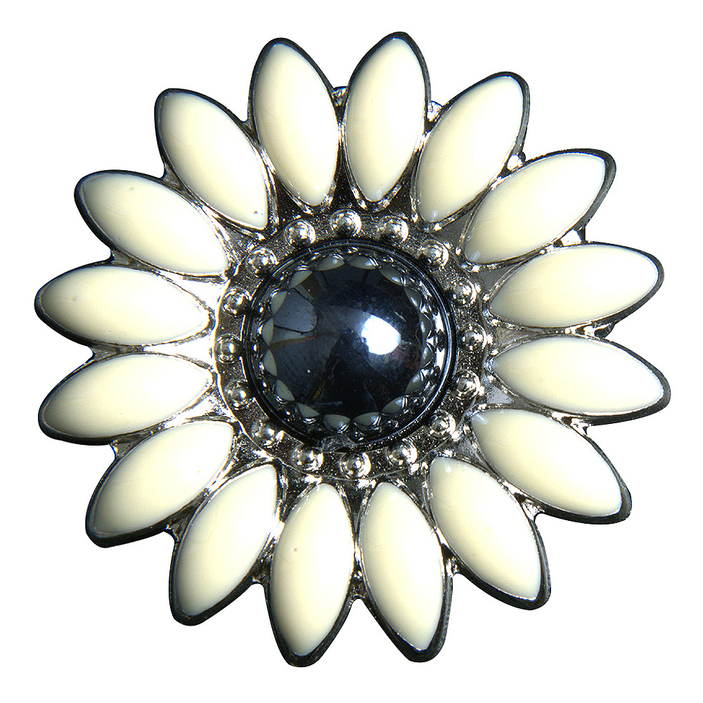 45HS Western Screw Back Concho 1.25 In Black White Floral Silver Saddle - Picture 6 of 21