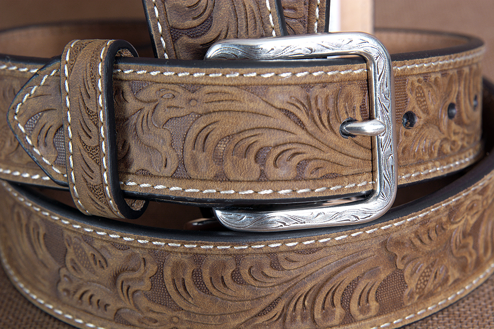 C-4-34 34 In Nocona Leather Mens Belt Embossed Floral Tooled Engraved ...