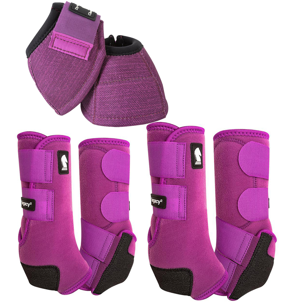 CLASSIC EQUINE HORSE Bell Front Hind Boots Classic Legacy System Plum U