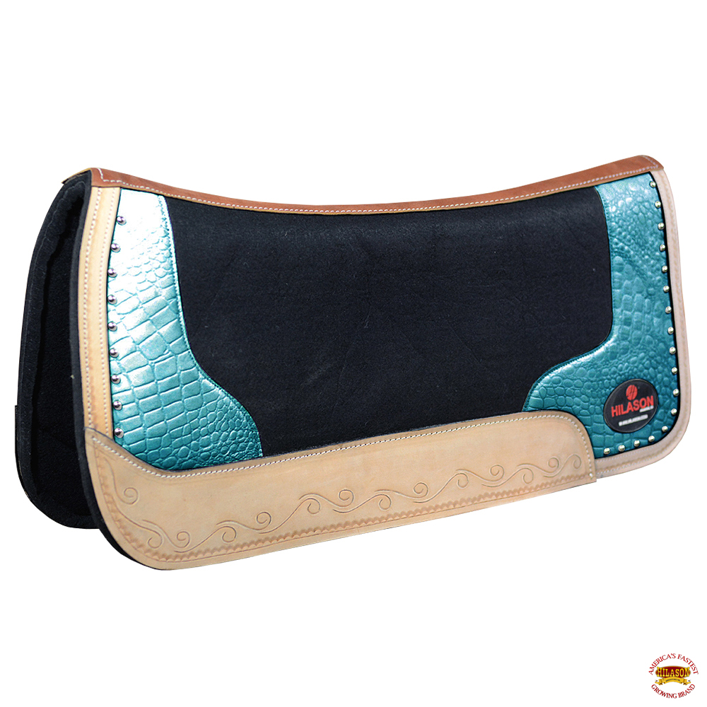 C-TEAL Western Wool Felt Gel Horse Saddle Pad W/ Teal Alligator Print ...