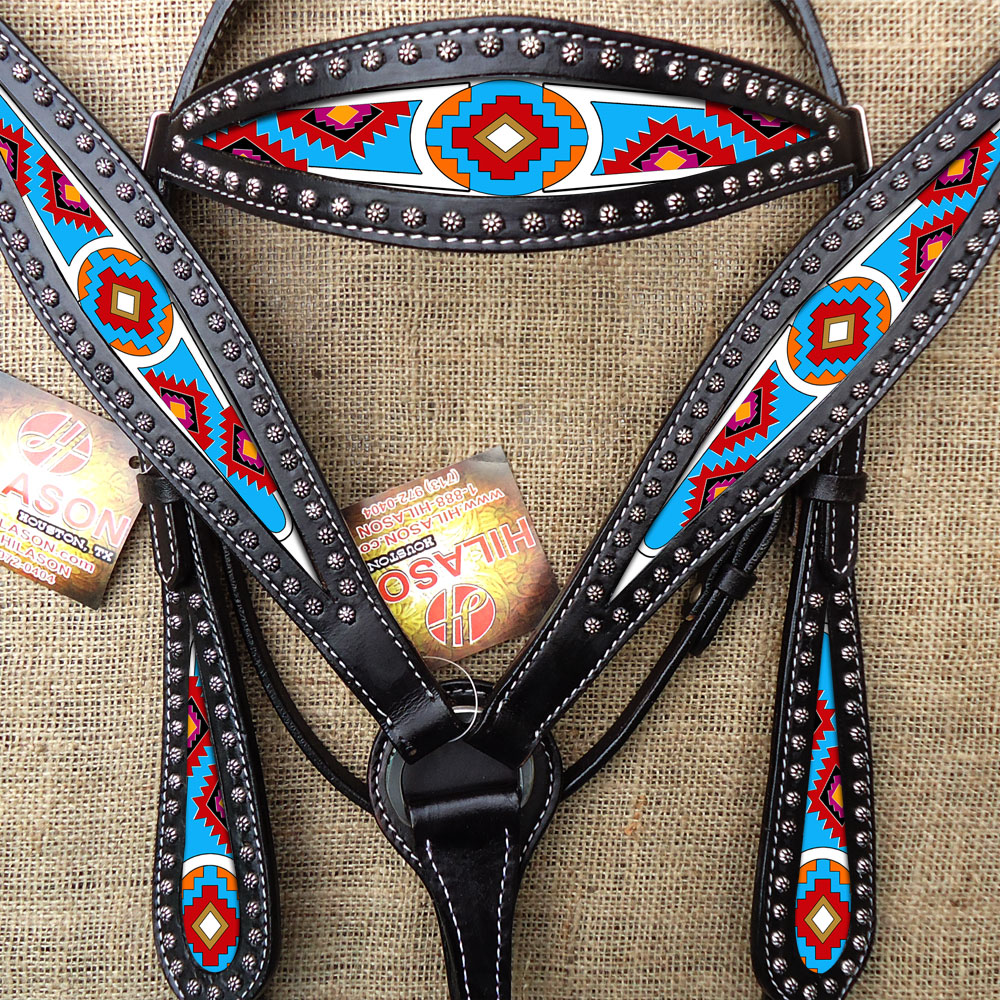 CTEC4 Western Horse Headstall Breast Collar Set American Leather Black