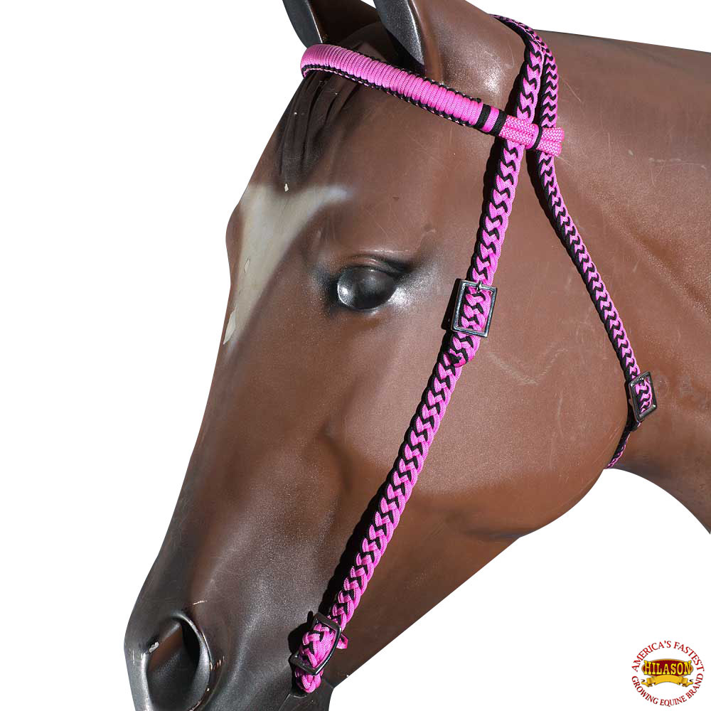 C-A308 Pink Black Horse Bridle Headstall Flat Braided ...