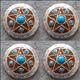 HSCN064-TURQUOISE STAR ANTIQUE RHINESTONE CONCHOS ROUND BLING HEADSTALL TACK